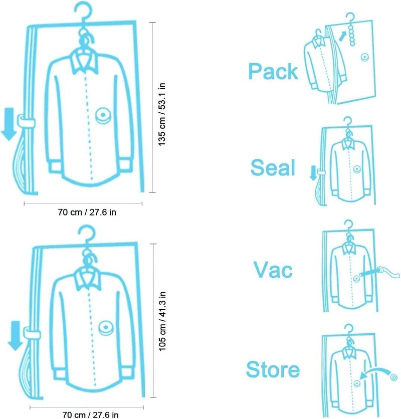 SunHorde Hanging Space Bags Vacuum Storage Bags for Clothes, Dress, Winter Coats, 6 Pack 53.1x27.6 inch, Large Reusable Garment Protector - Image 5